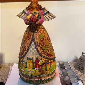 Jim Shore Multicolor Angel with Basket Sculpture